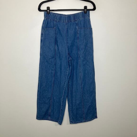 MADEWELL Denim Pull-On High-Rise Wide-Leg Crop Pants Ashgrove Wash Small - Picture 2 of 6